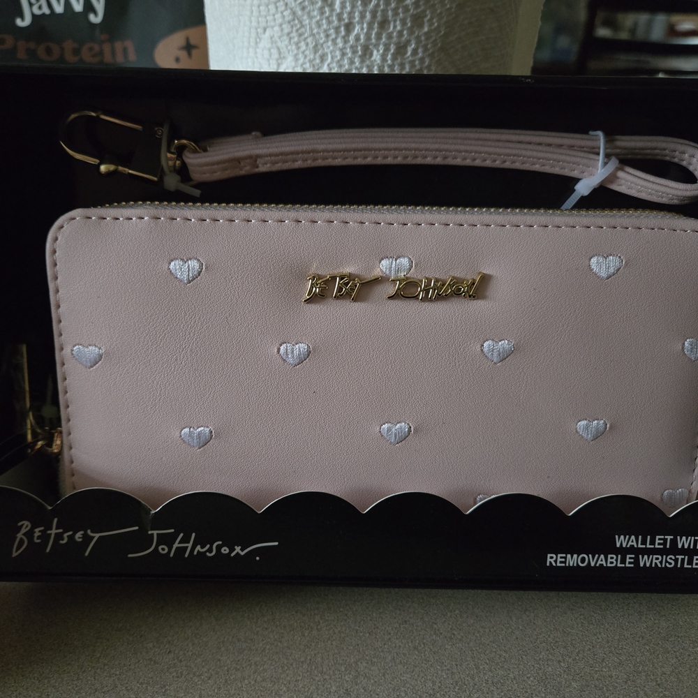 Betsey Johnson Light Pink Heart Accent Wallet with Gold Logo